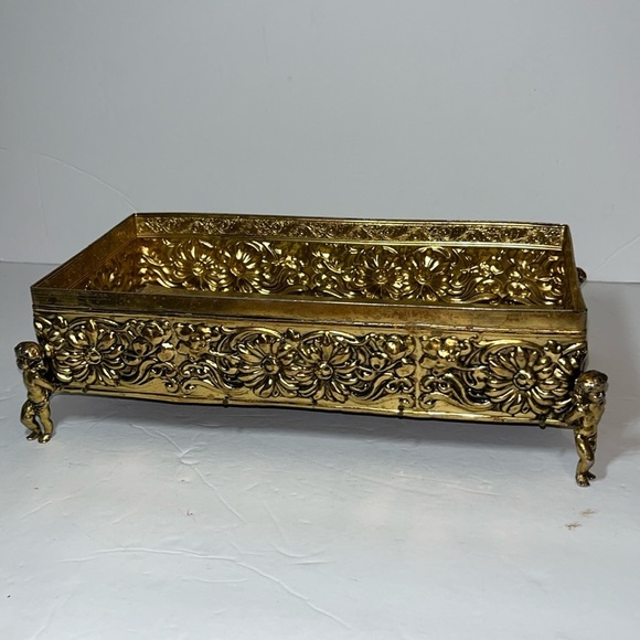 Vintage Other - Vintage floral cherub brass tray